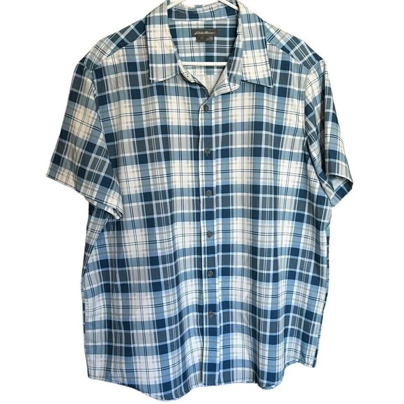 Eddie Bauer Fishing Short Sleeve Button Down Collared Blue Striped Shirt Size XL - Picture 1 of 7